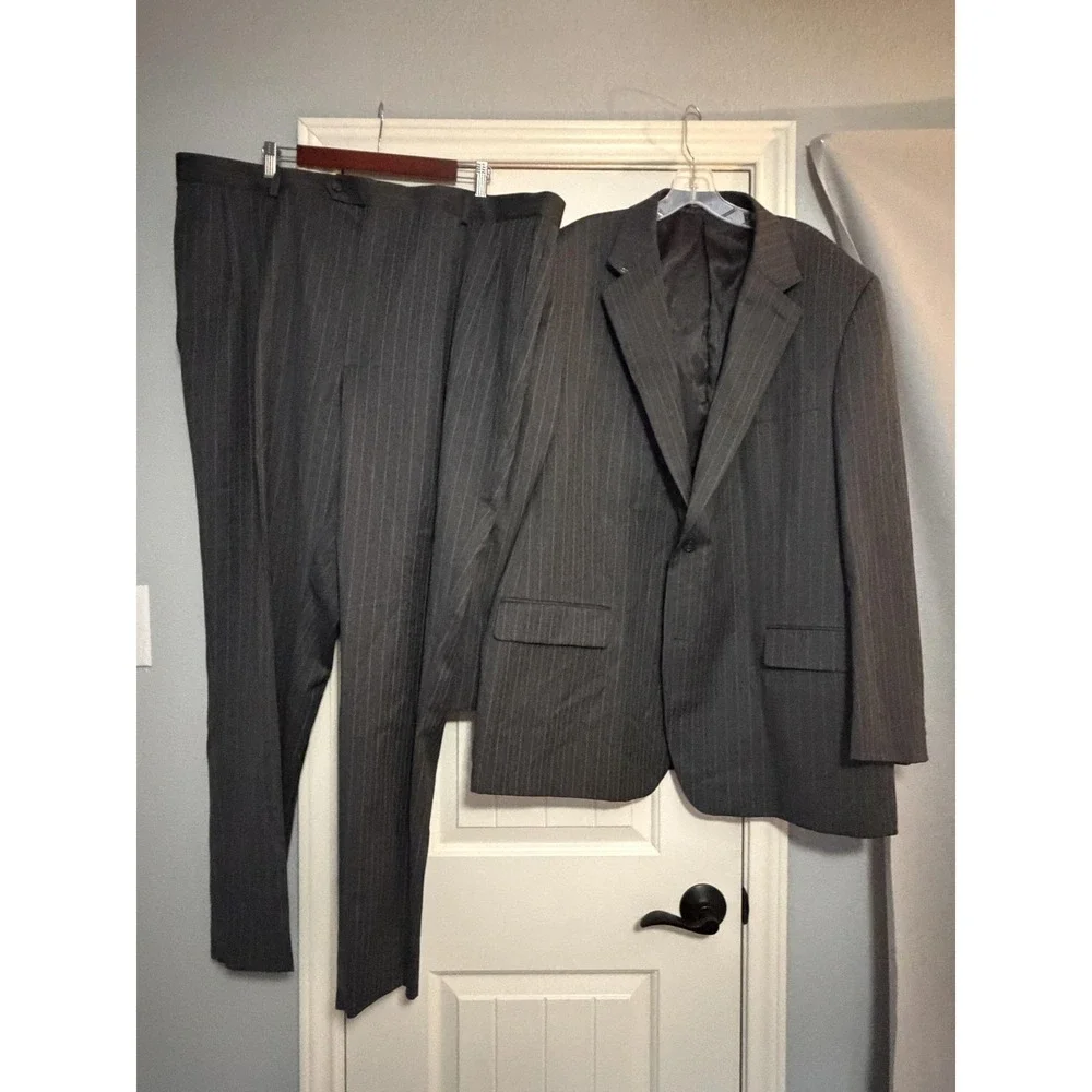 Joseph & Feiss Suit Mens 48L 46x32 Gray Wool Pinstripe 2 Piece Jacket Pants